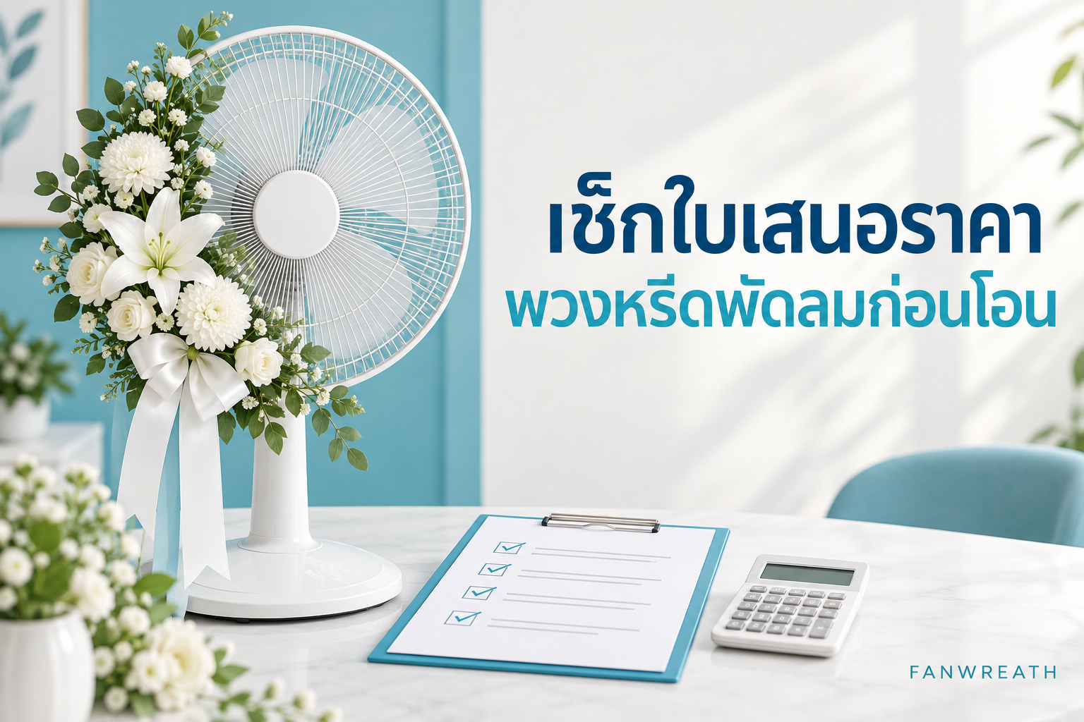 เช็กใบเสนอราคาพวงหรีดพัดลมก่อนโอน